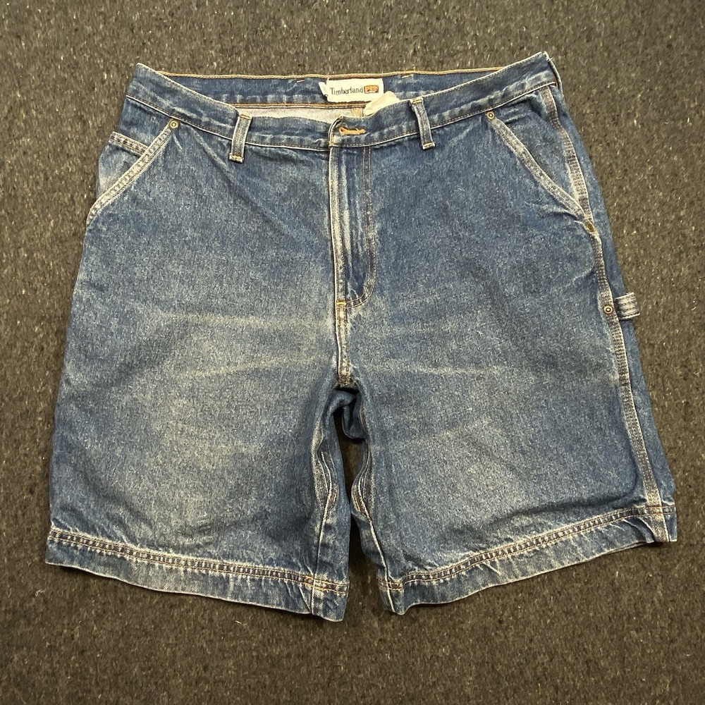 Timberland‎ Workwear Carpenter Blue Denim Shorts Men's Sz 36 Slash Pockets Logo